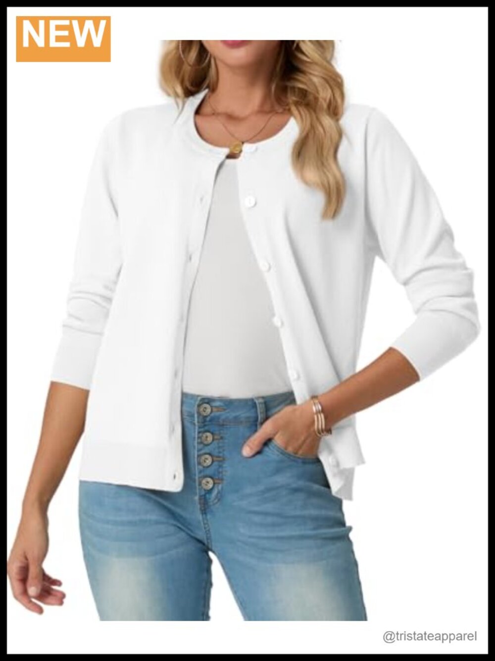 GRECERELLE Lightweight Button Up Cardigan Crew Neck Ribbed Knit Women